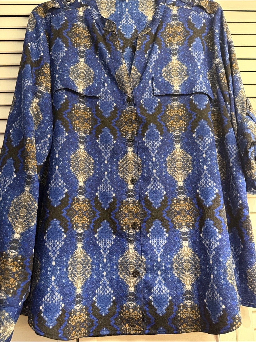 Calvin Klein Blue and Gold Geometric Button-Front Shirt